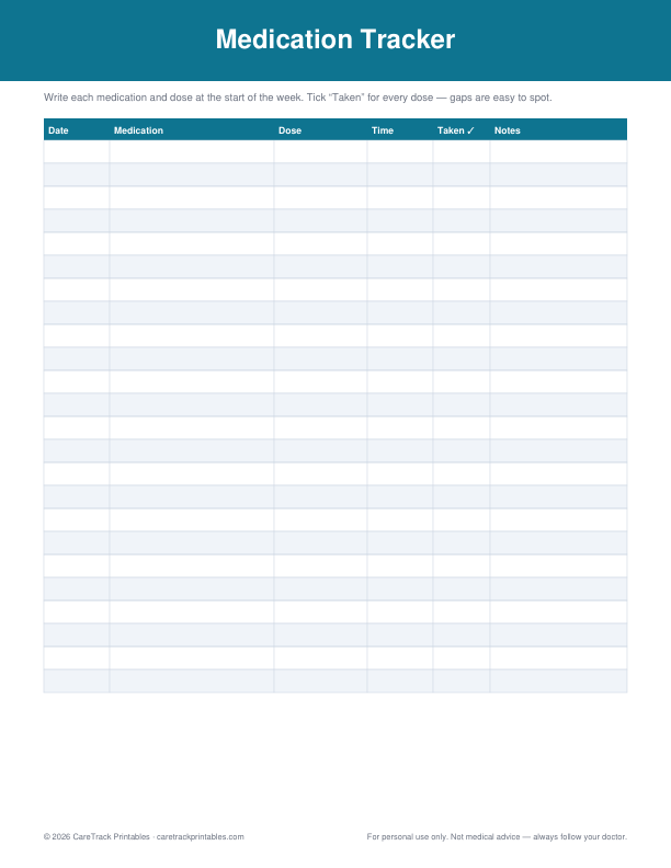 Free Printable Medication Tracker preview